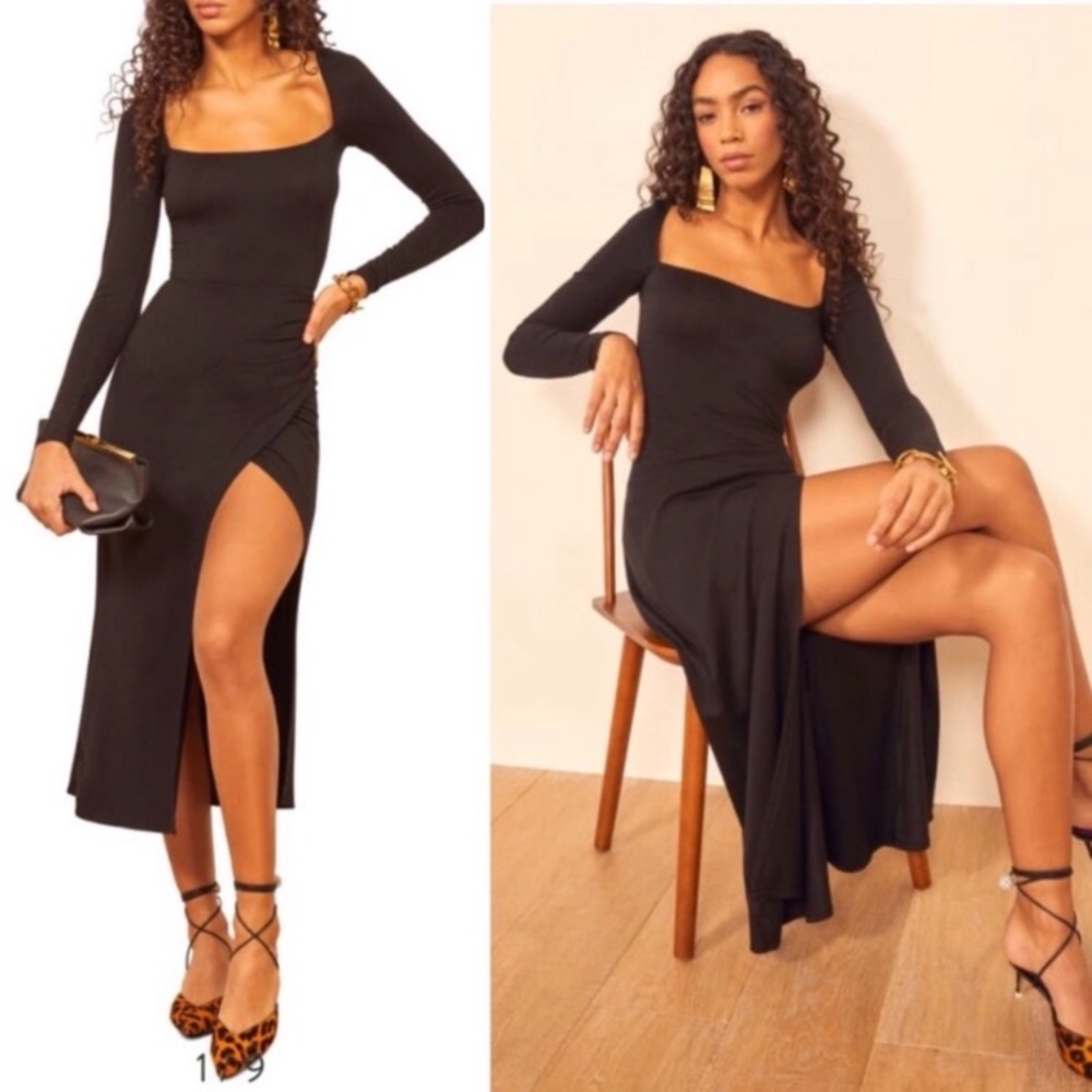 Reformation Dottie Dress Black Midi
